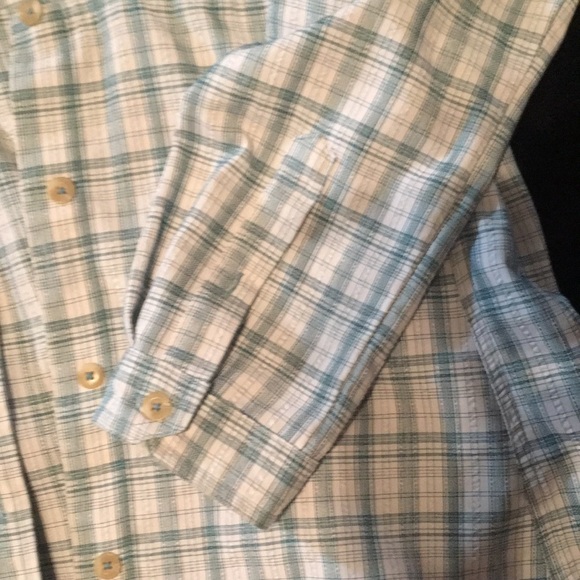 Womens Rugged Exposure vented long sleeve button down top large green and white - Picture 3 of 12